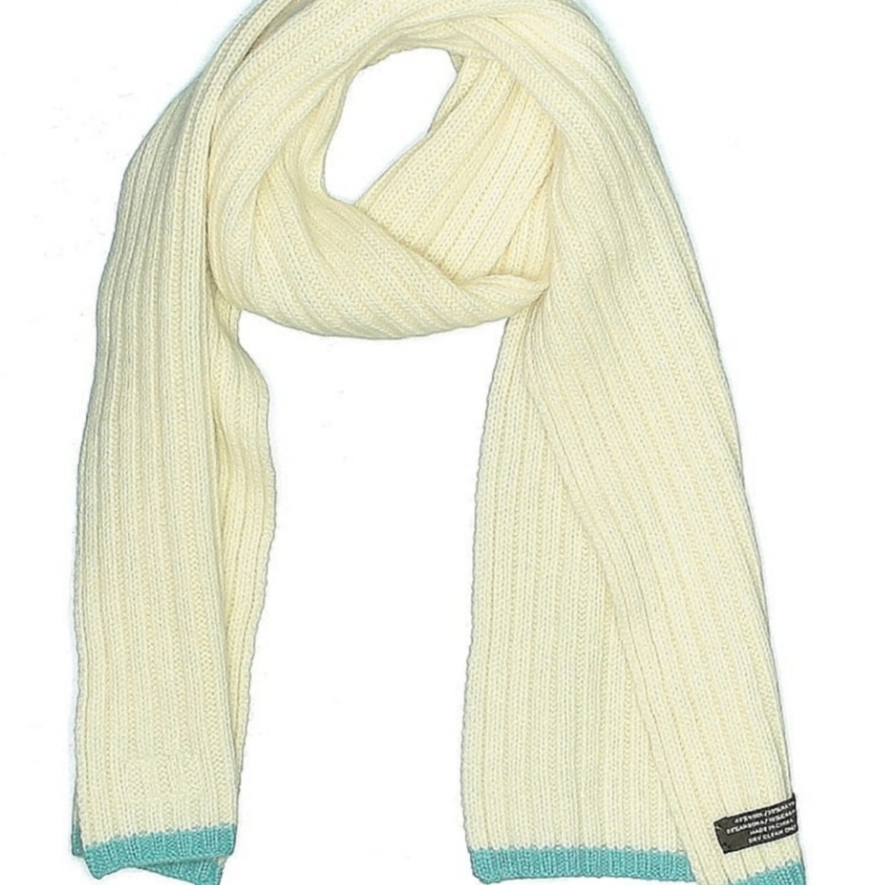 Cream and Teal Knit Scarf